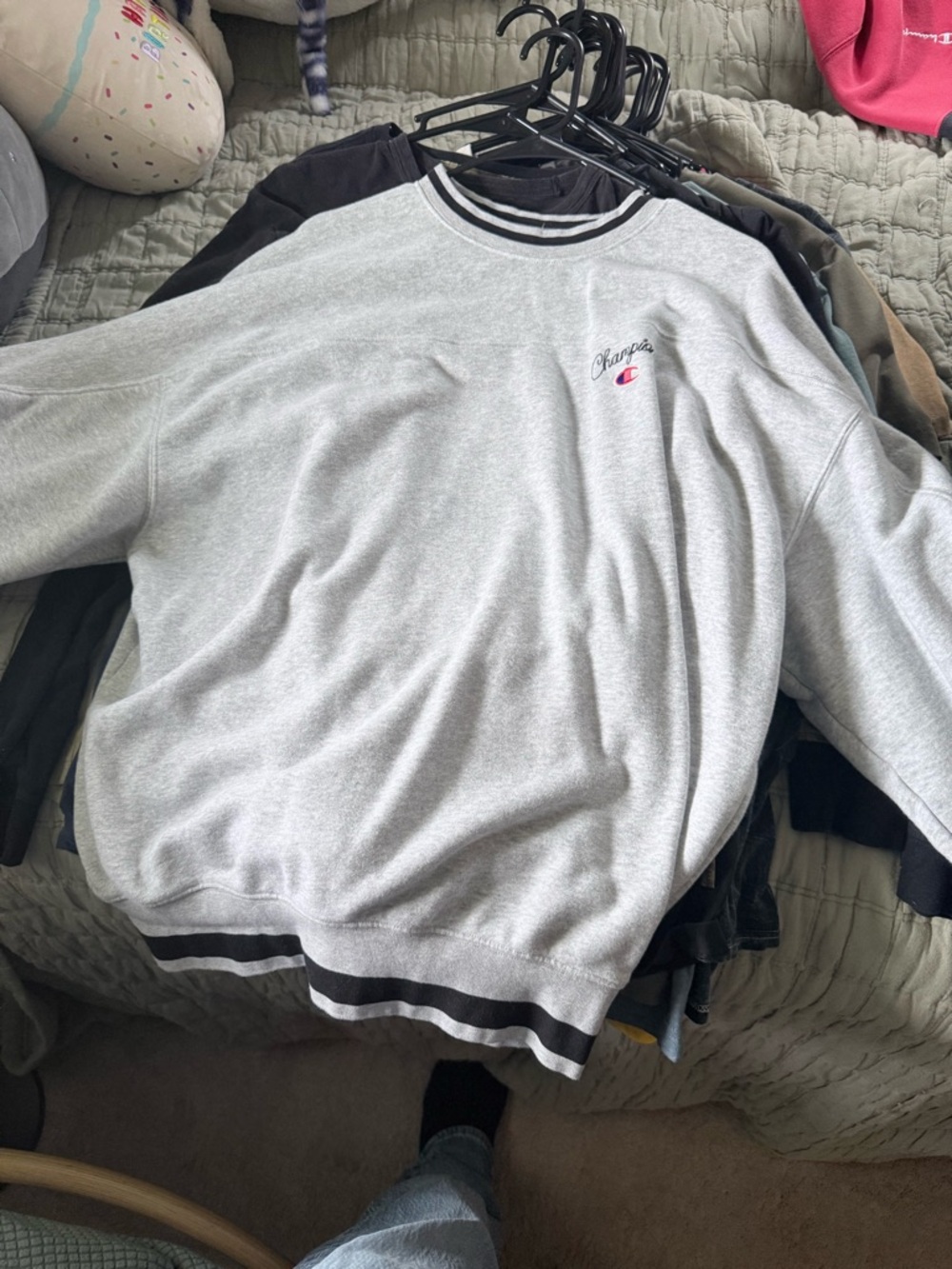Champion Light Gray Crewneck Sweatshirt with Black-Trim